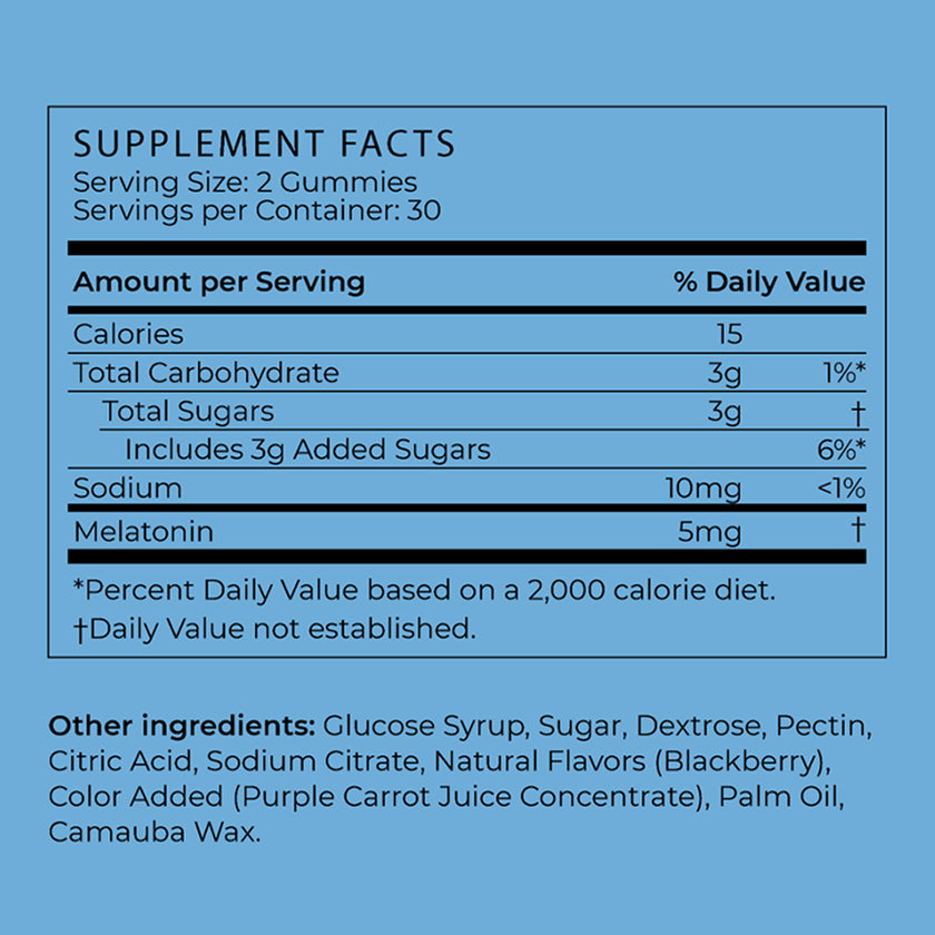 Nutrition facts for Vegan Melatonin Sleep Gummies