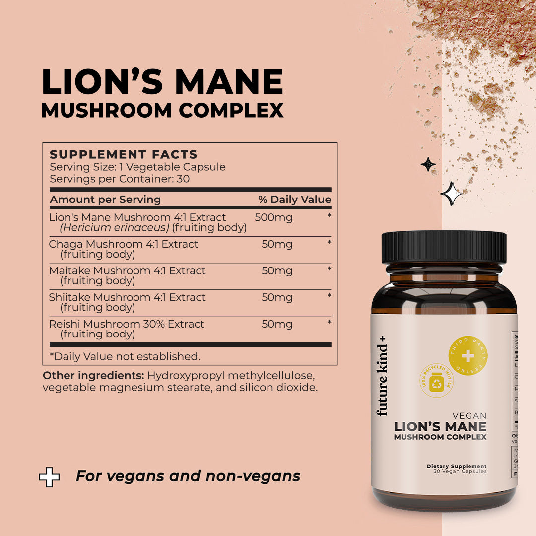 Nutrition facts for Vegan Lion's Mane Mushroom Complex Supplement