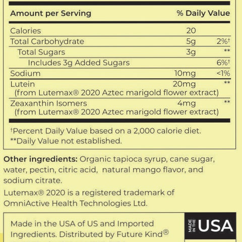 Nutrition facts for Vegan Lutein & Zeaxanthin Eye Health Gummies