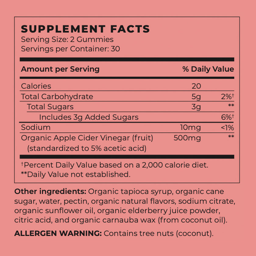 Nutrition facts for Vegan Organic Apple Cider Vinegar Weight Loss Gummies
