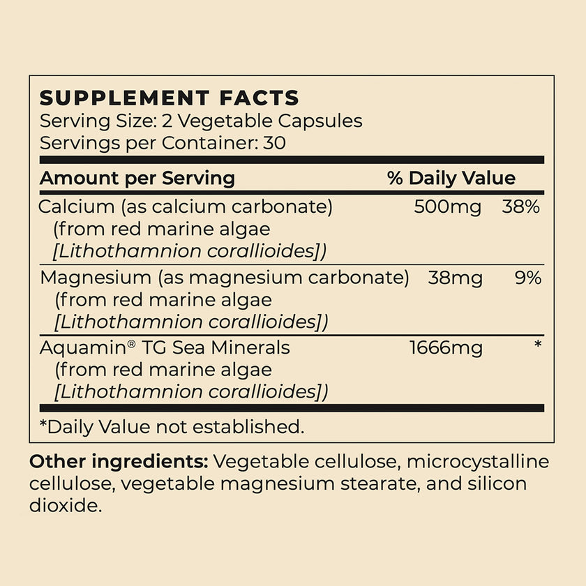 Nutrition facts for Vegan Calcium Supplement