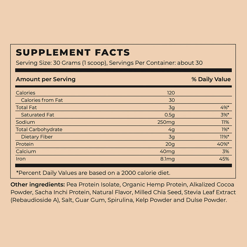 Ingredient list for Vegan Protein Powder - Chocolate Flavored