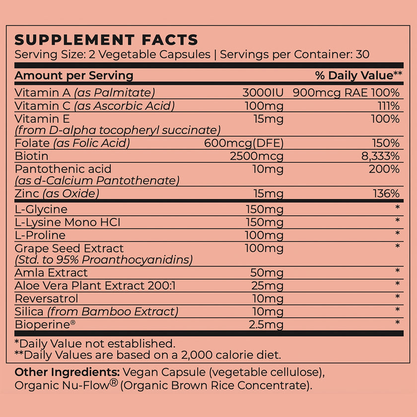 Nutrition facts for Vegan Collagen Booster Supplement