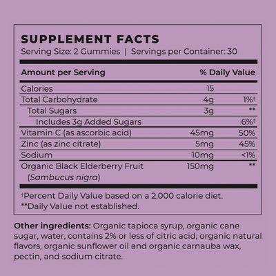 Organic Vegan Elderberry Vitamin C & Zinc Immunity Gummies