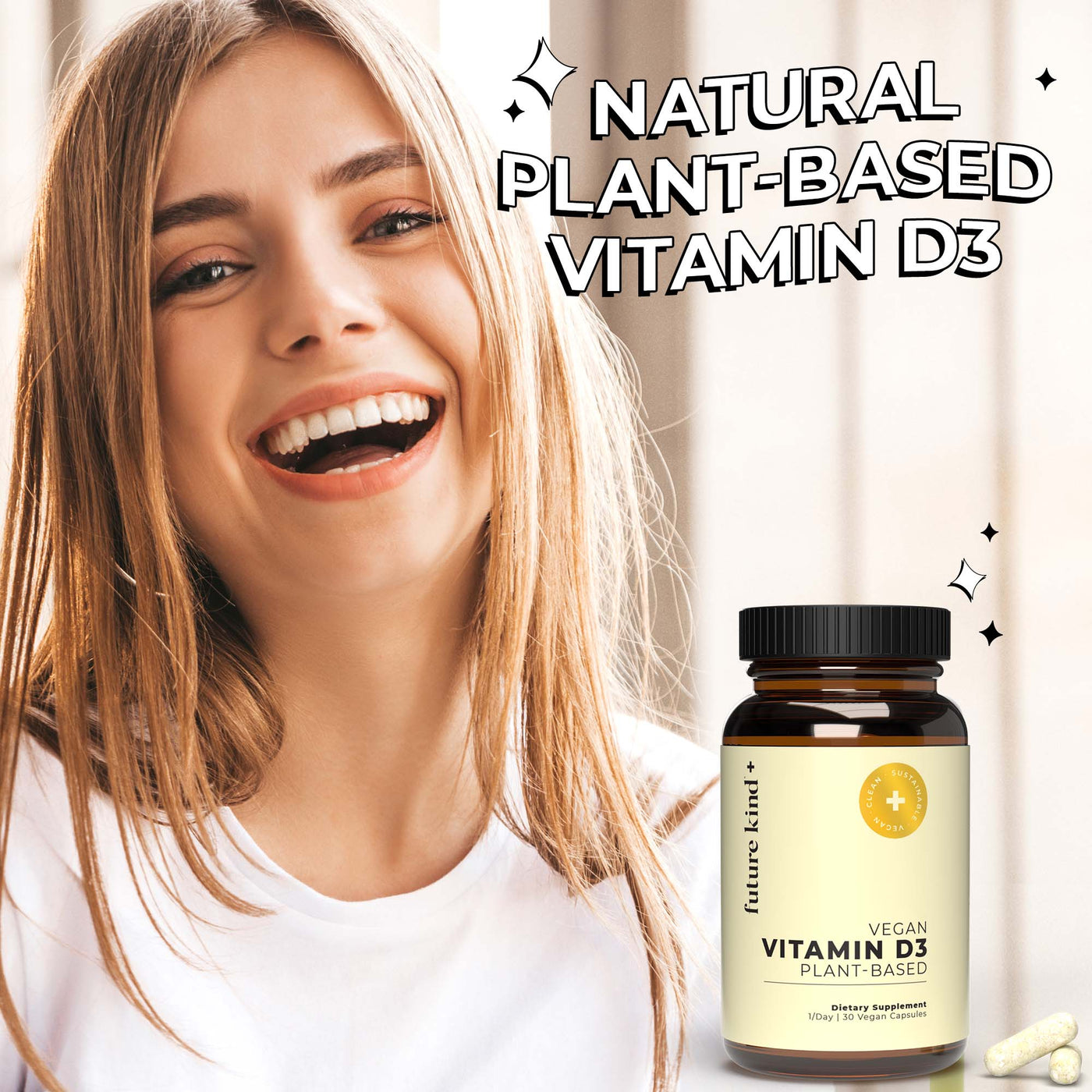 Future Kind Vitamin D3 Supplement Natural Ingredients Feature With Woman