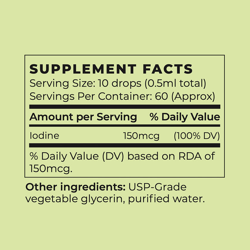 Nutrition facts for Vegan Iodine Supplement - Liquid Drops (2 Month Supply)