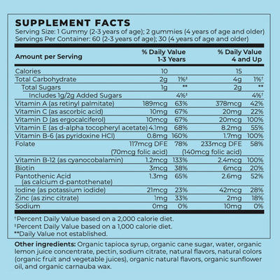 Organic Vegan Kids Multivitamin Gummies Supplement Facts