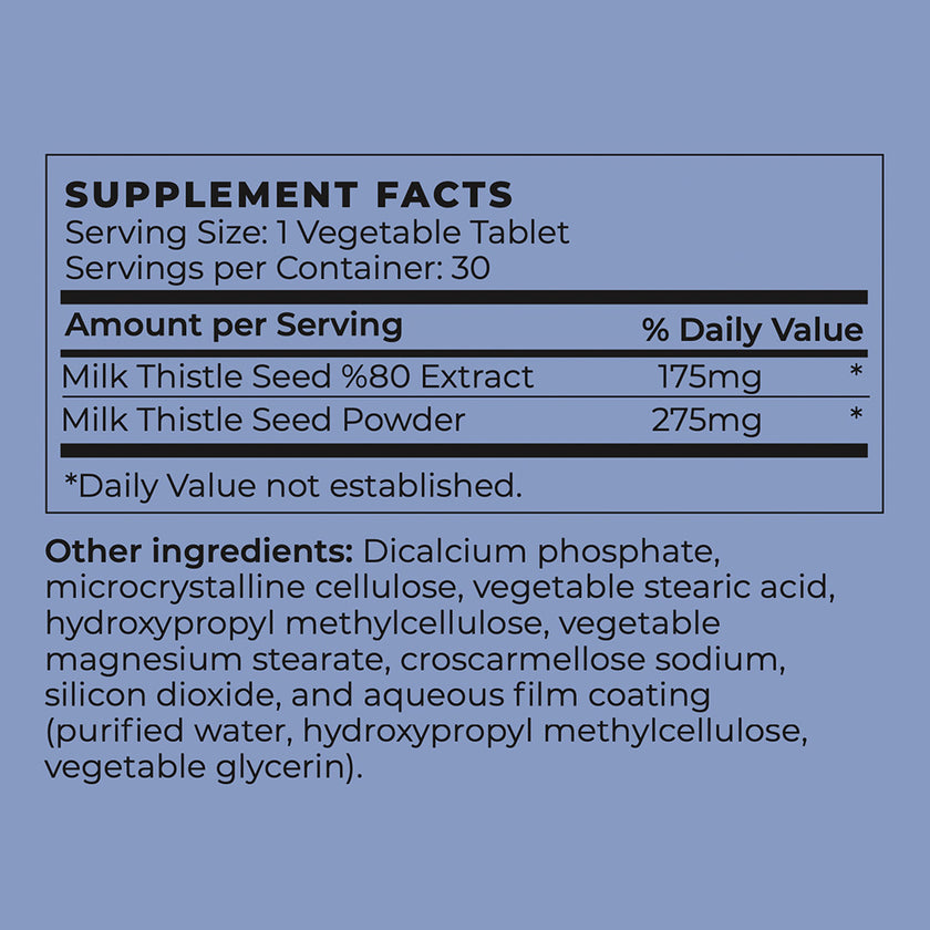 Nutrition facts for Vegan Milk Thistle Seed Liver Cleanse Supplement
