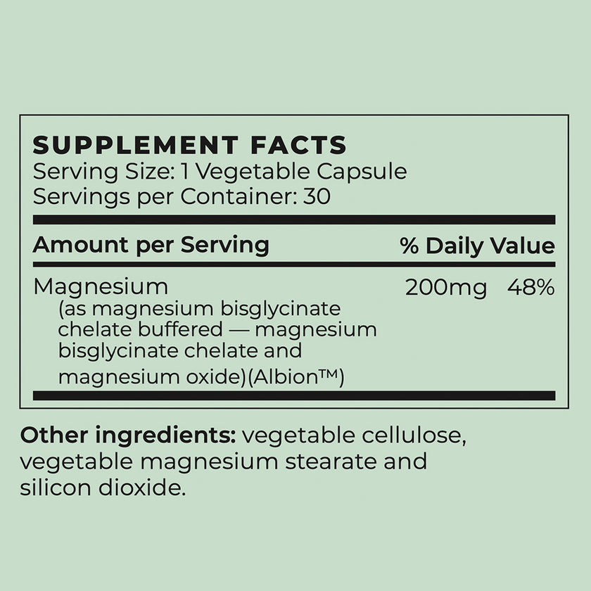 Nutrition facts for Vegan Chelated Magnesium Supplement