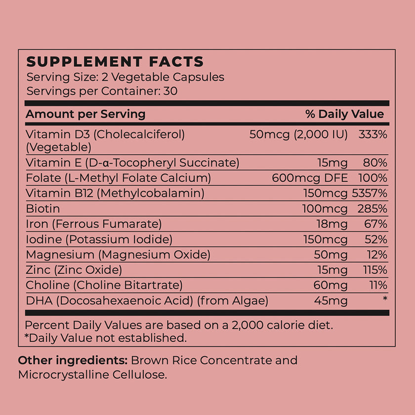 Nutrition facts for Vegan Prenatal Vitamin (With Iron & Folate)