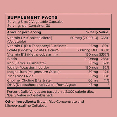 Vegan Prenatal Vitamin Supplement Facts