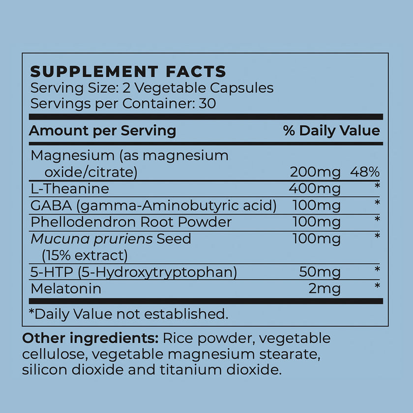 Nutrition facts for Vegan Sleep Aid Supplement