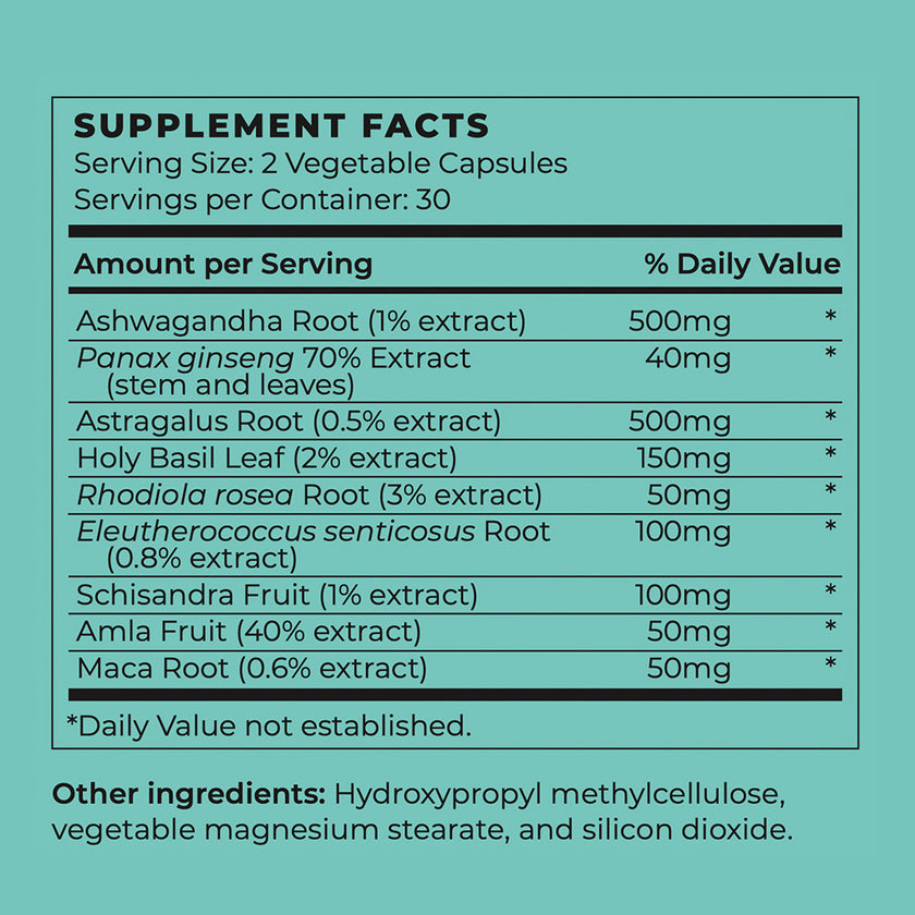 Nutrition facts for Super Plant Complex (with Ashwagandha)