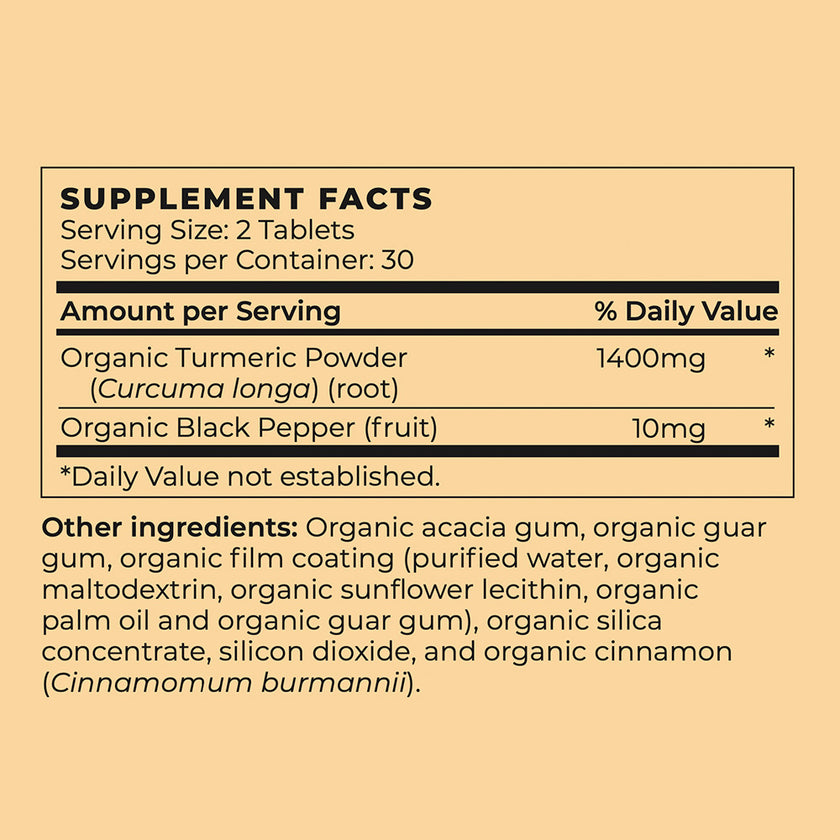 Nutrition facts for Vegan Turmeric Curcumin With Black Pepper Inflammation Supplement