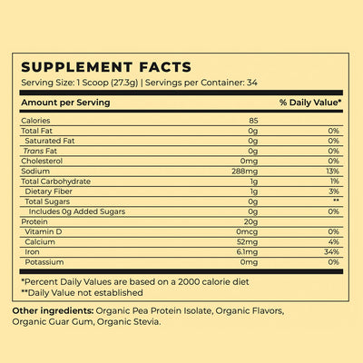 Vegan Plant-Based Vanilla Protein Supplement Facts